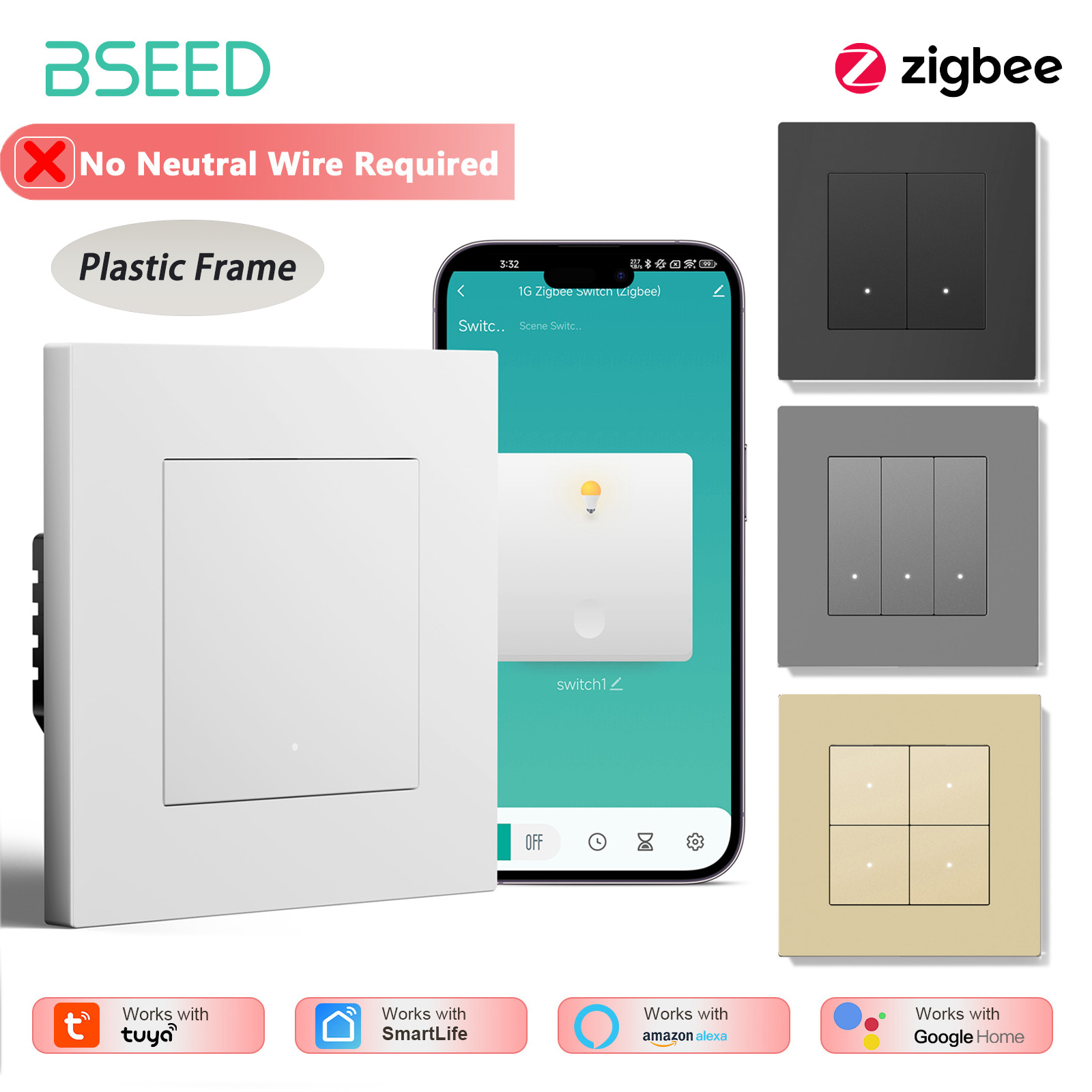 BSEED 1/2/3/4Gang Zigbee Light - Tuya 4 Channel review and price